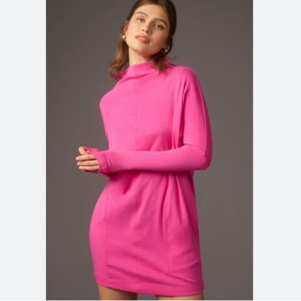 Daily Practice Anthropologie Long Sleeve Mock Neck Knit Mini Dress Pink XXS